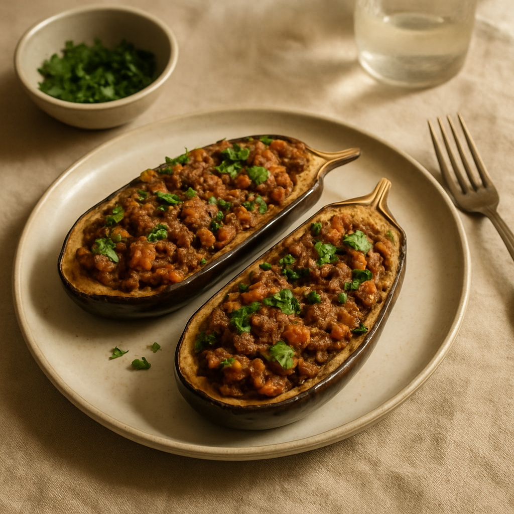 Baked Stuffed Eggplant with Ground Beef