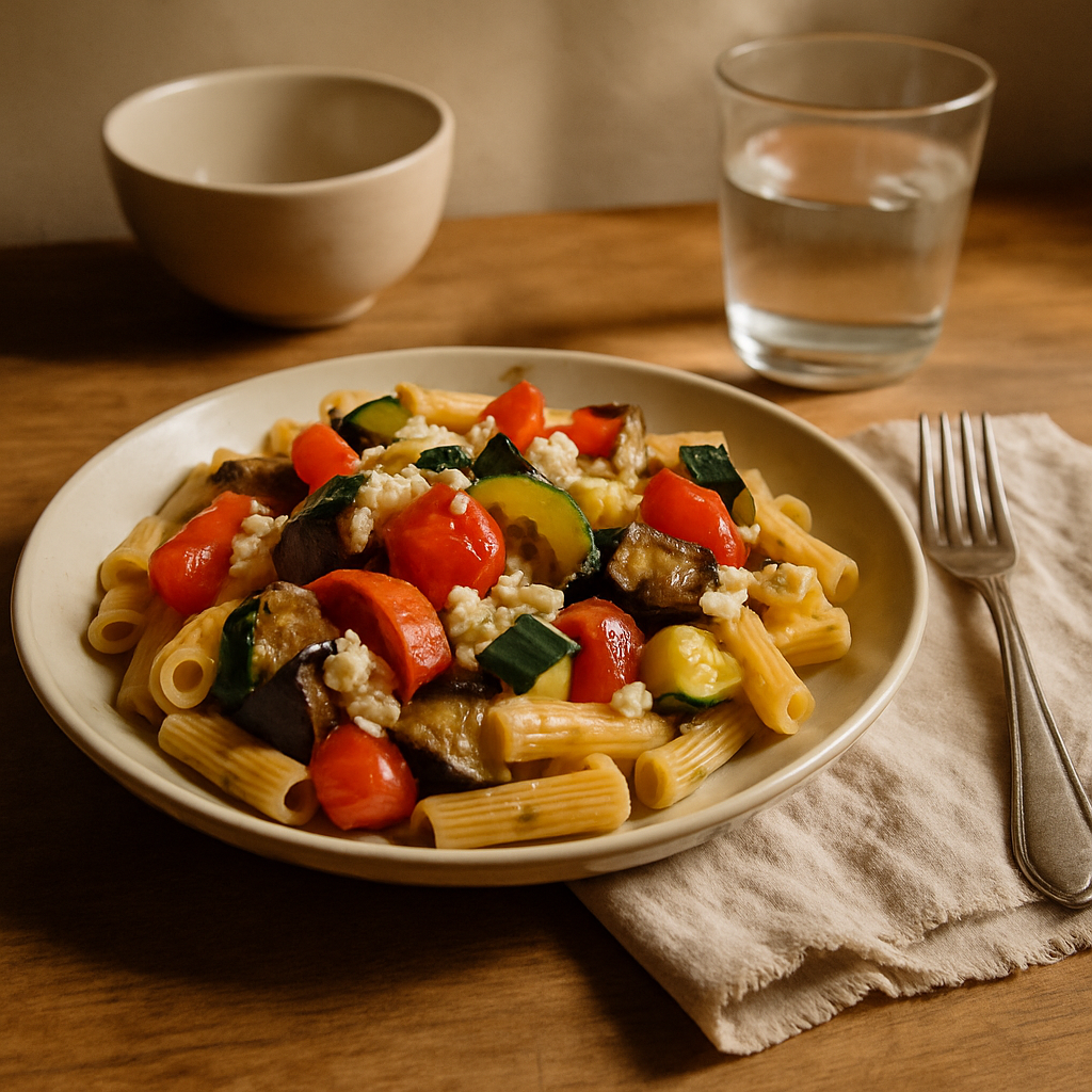 Pasta with Roasted Vegetables and Feta