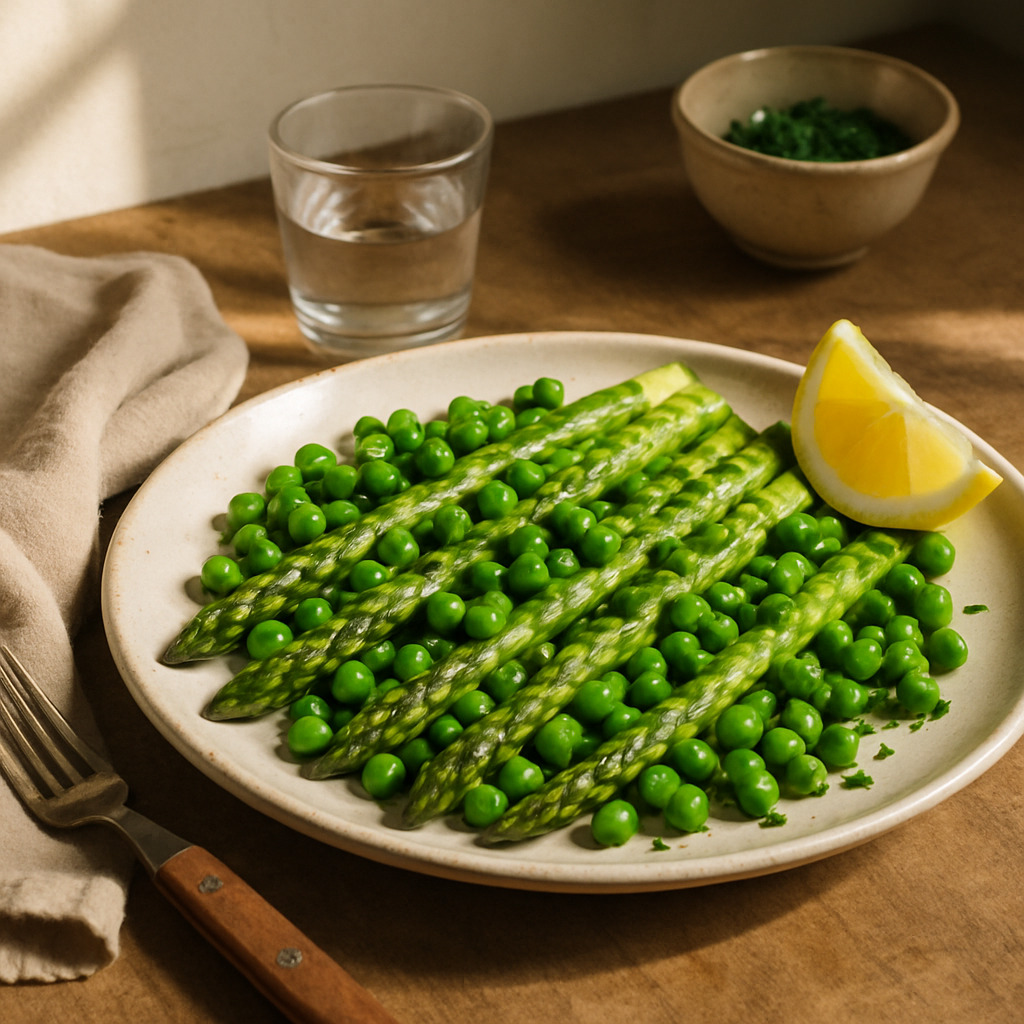Gegrillter Spargel mit Erbsen