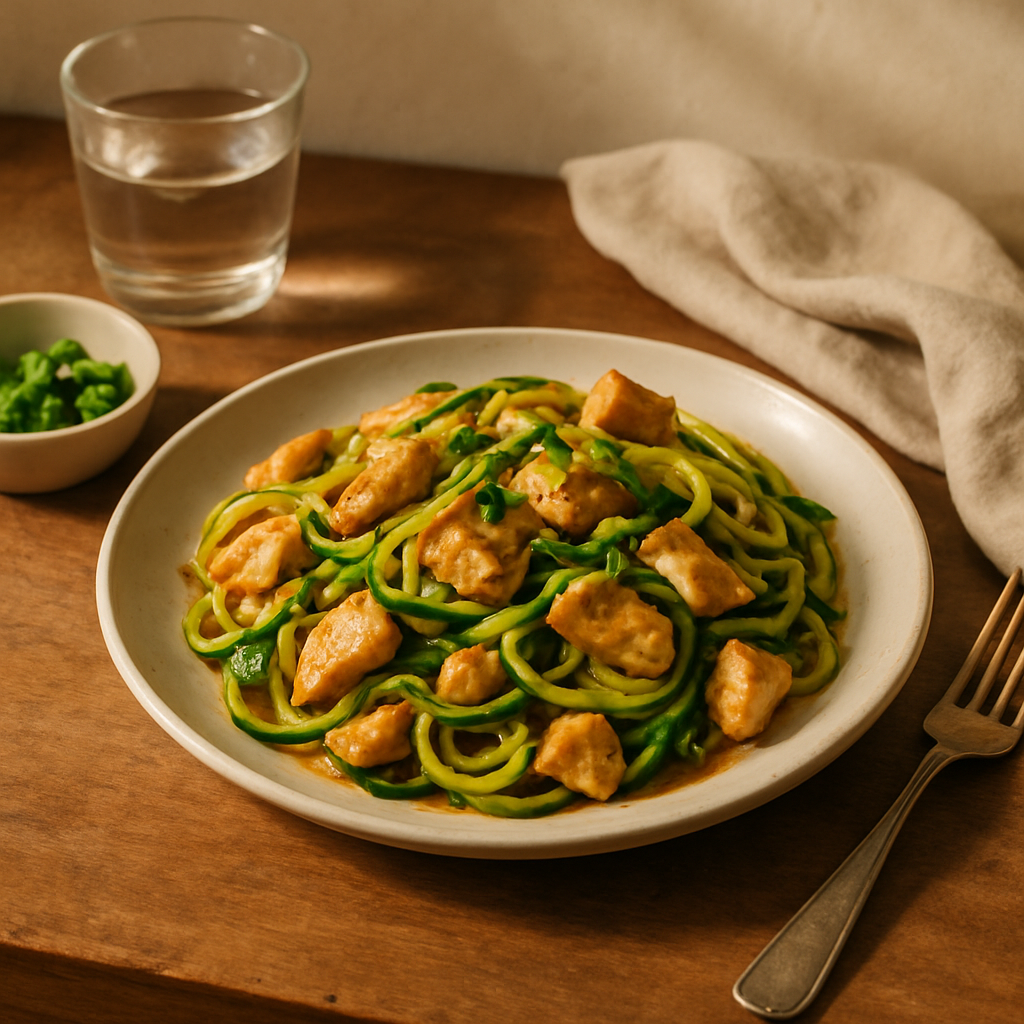 Hähnchen-Zucchini-Nudel-Pfanne