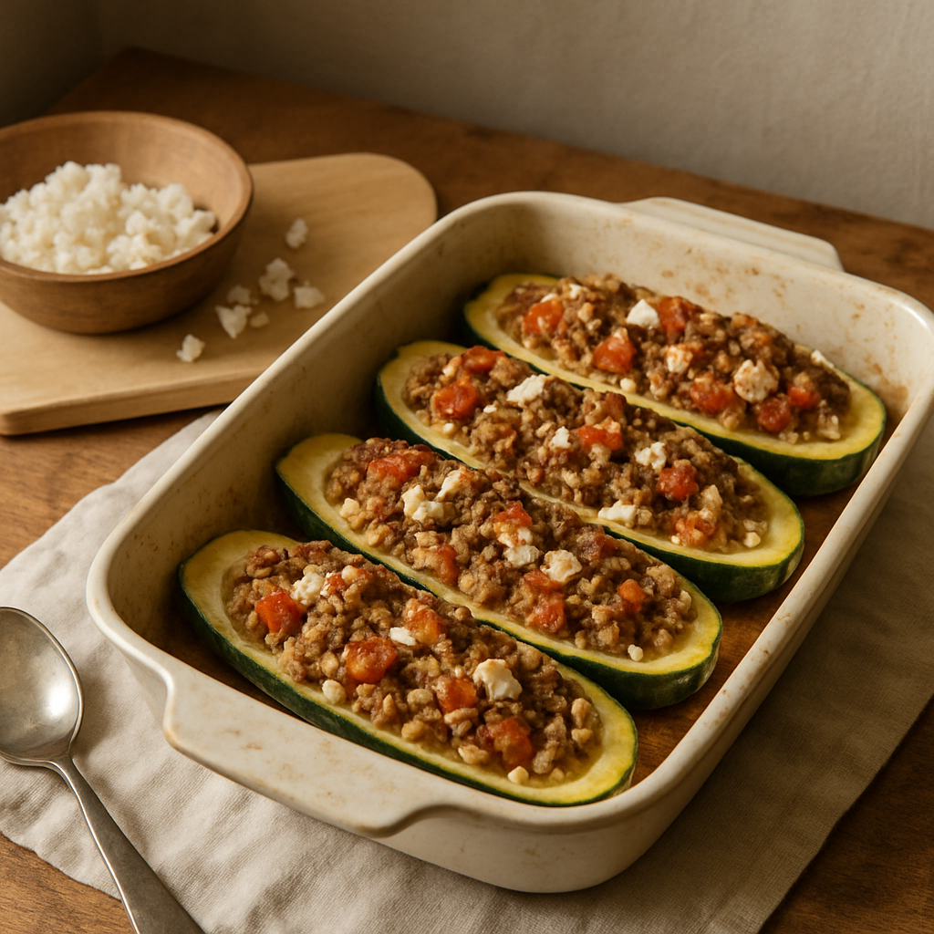Greek Stuffed Zucchini Boats