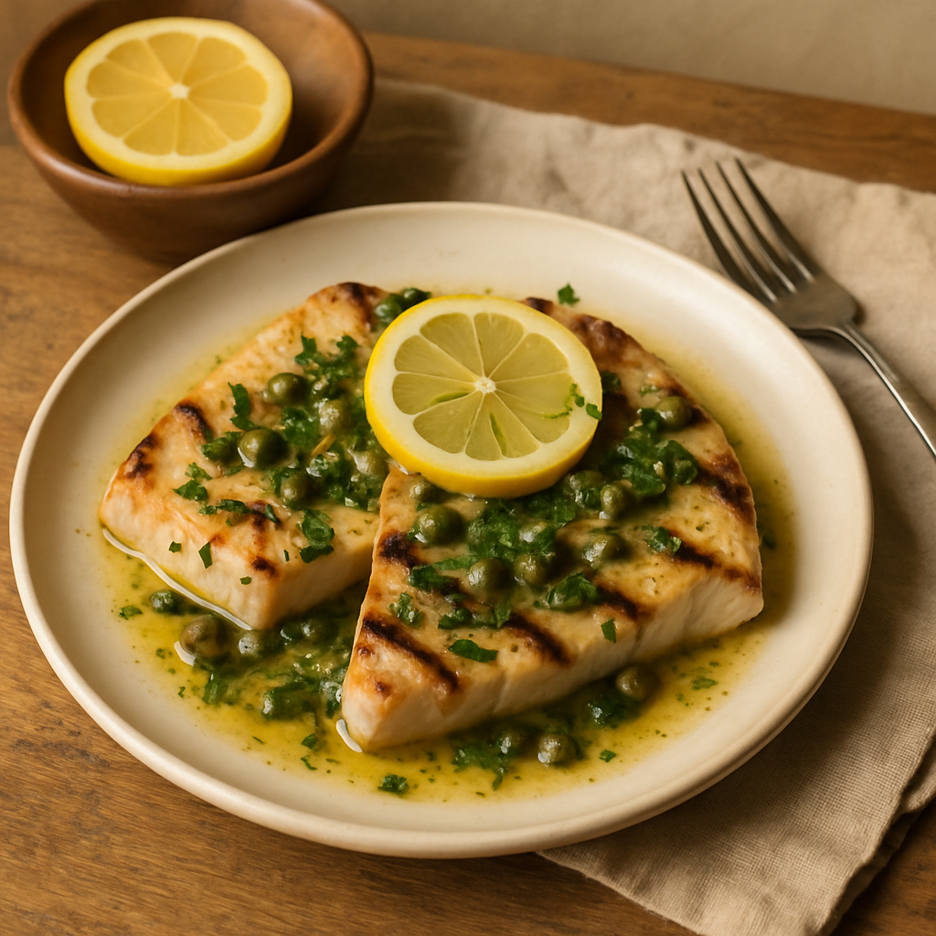 Gegrillter Schwertfisch mit Zitronen-Kapern-Sauce