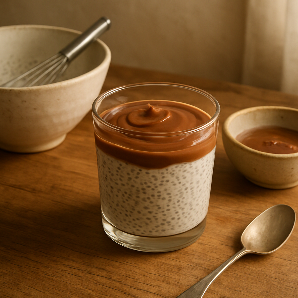 Coconut Chia Pudding with Chocolate Peanut Sauce