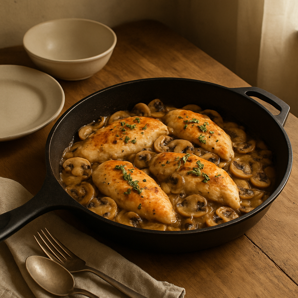 Herzhafte Hähnchen-Pilz-Pfanne
