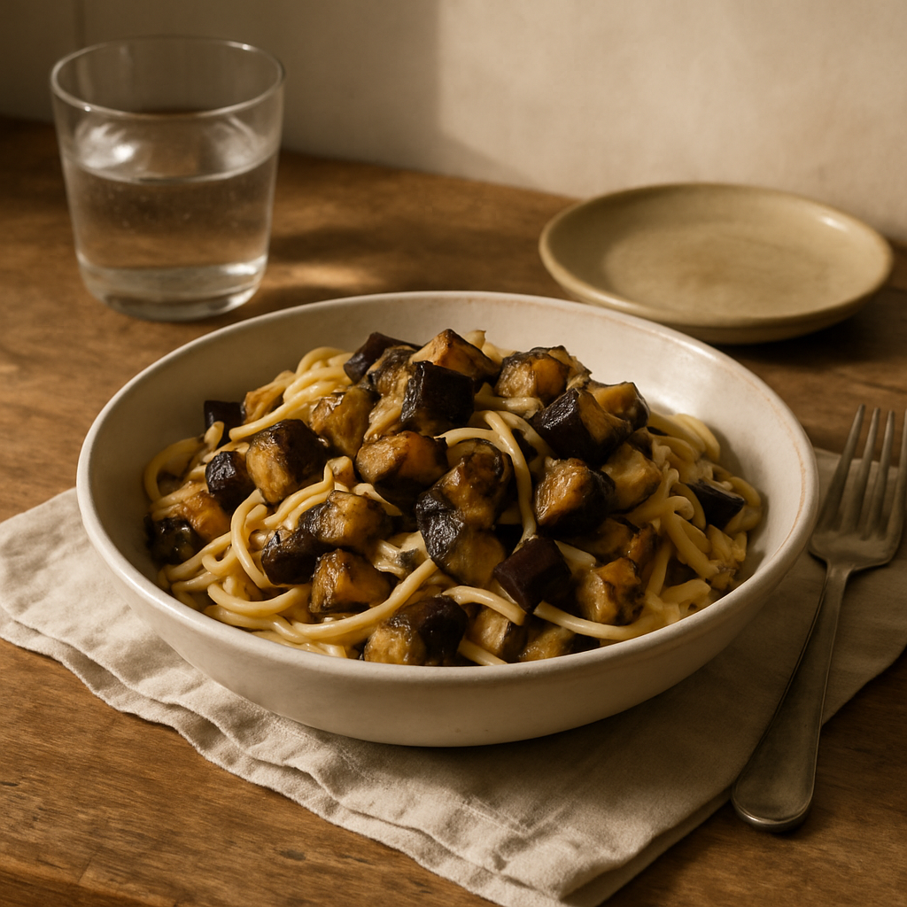 Pasta mit gerösteter Aubergine und Knoblauch