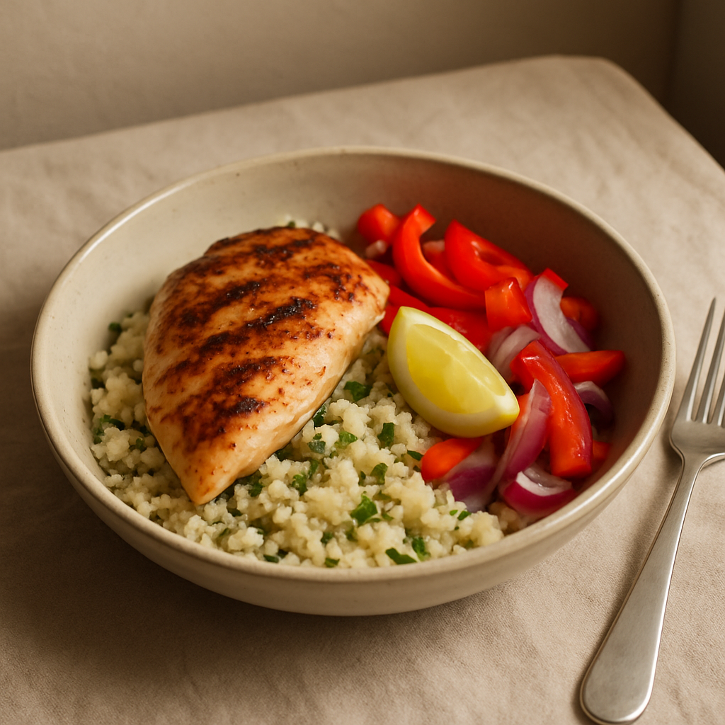 Bowl mit Hähnchen und Blumenkohlreis