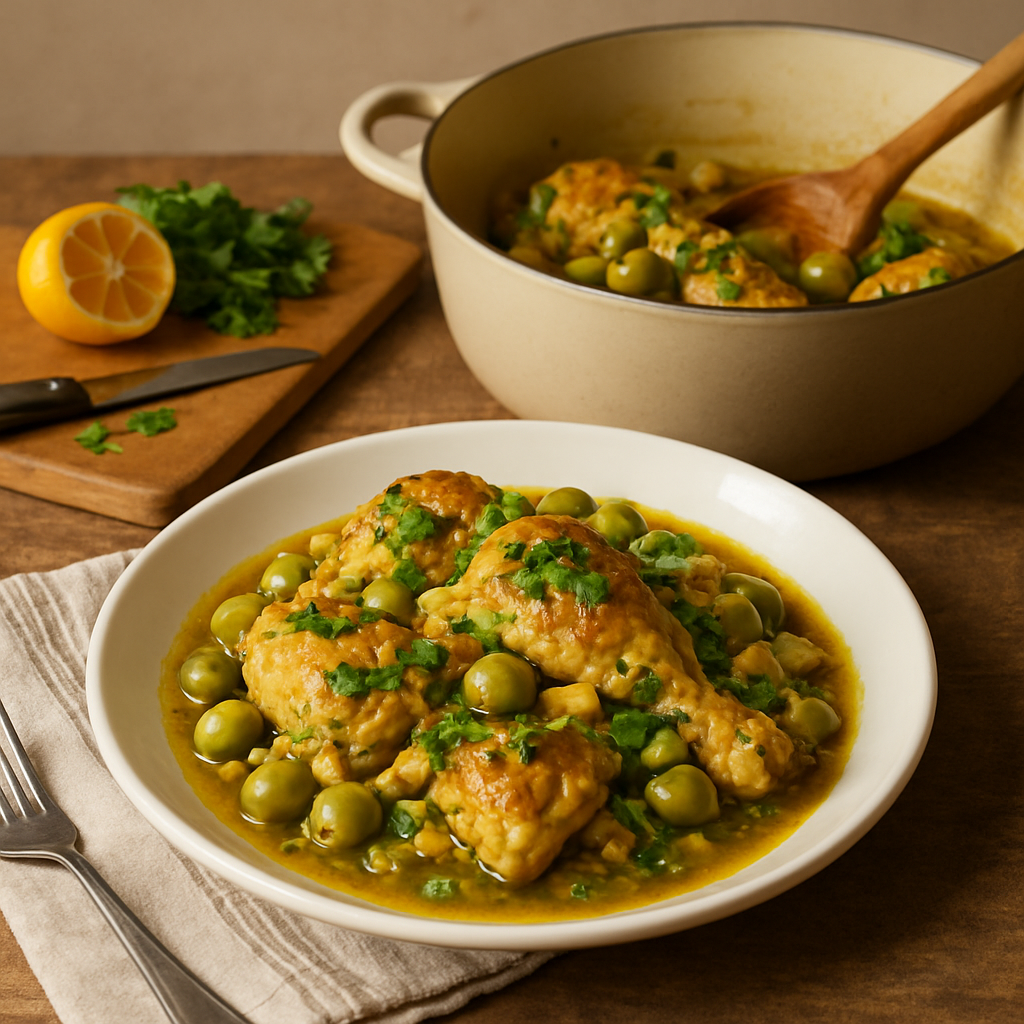 Hähnchen mit Oliven und eingelegter Zitrone