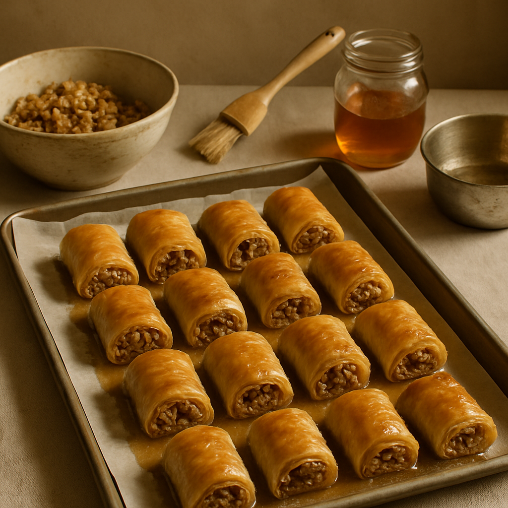 Baklavaröllchen mit Honig und Walnüssen
