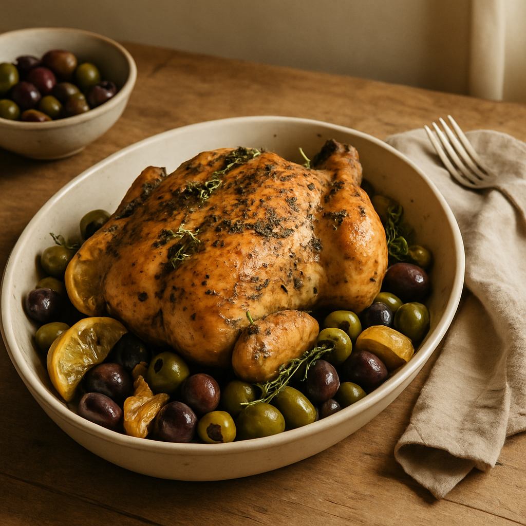 Brathähnchen mit Oliven und Zitrone