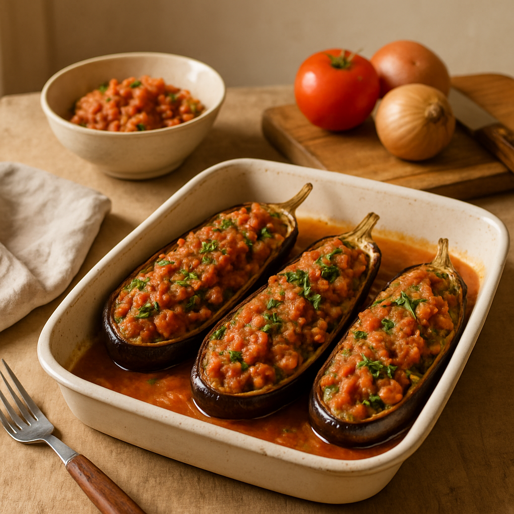 Stuffed Eggplant with Tomato Sauce