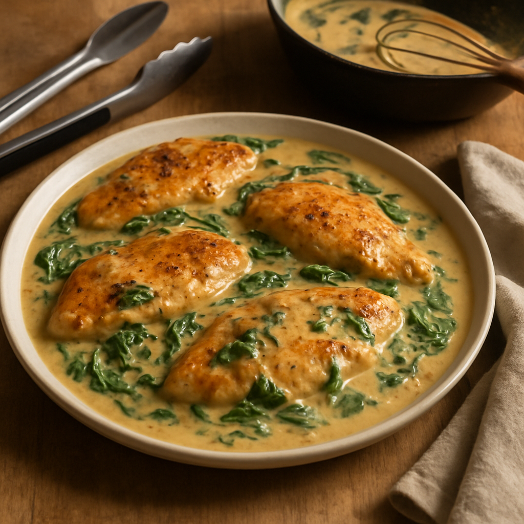 Dijon-Hähnchen mit Spinat