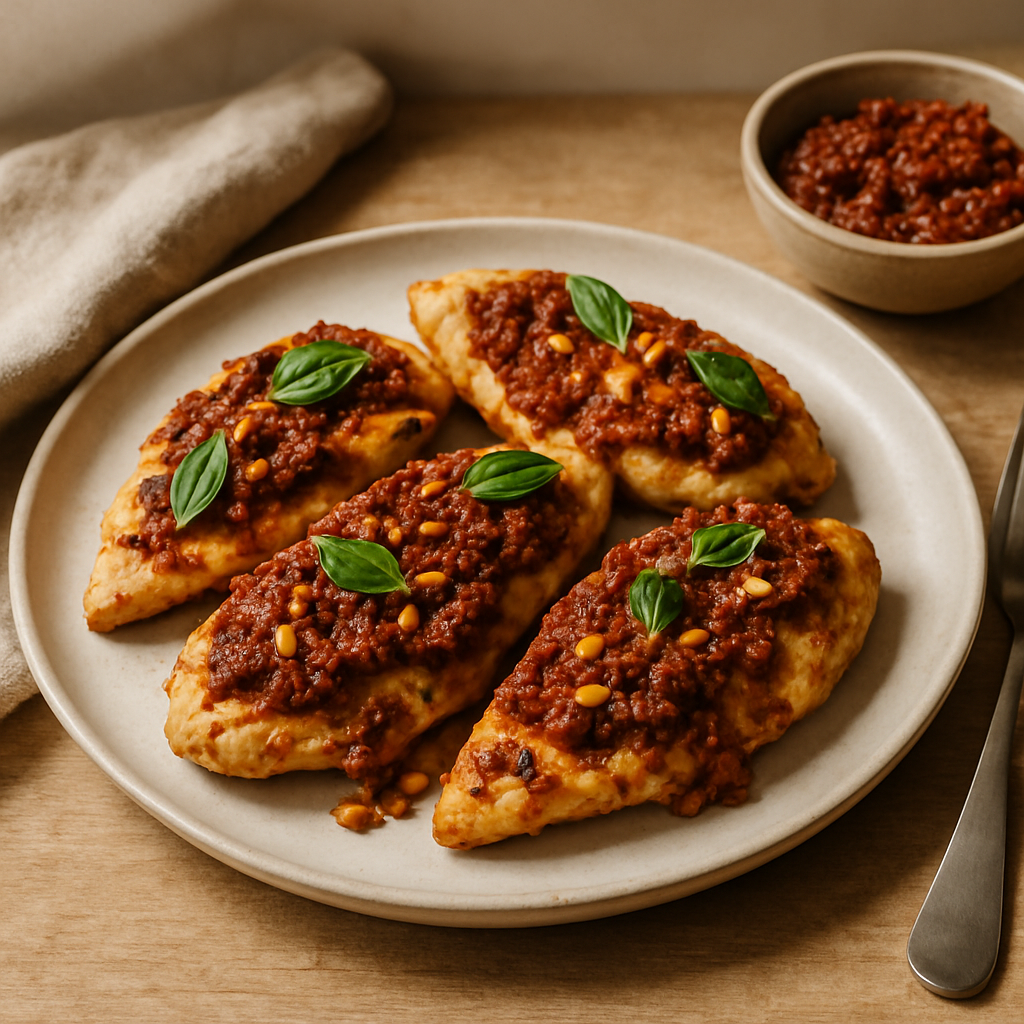 Gegrilltes Hähnchen mit Pesto aus sonnengetrockneten Tomaten