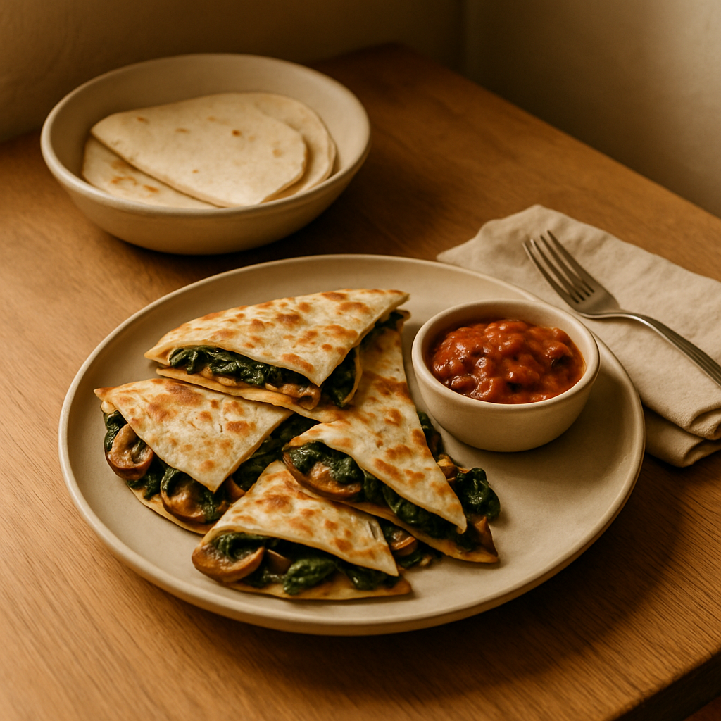 Quesadillas mit Pilzen und Spinat