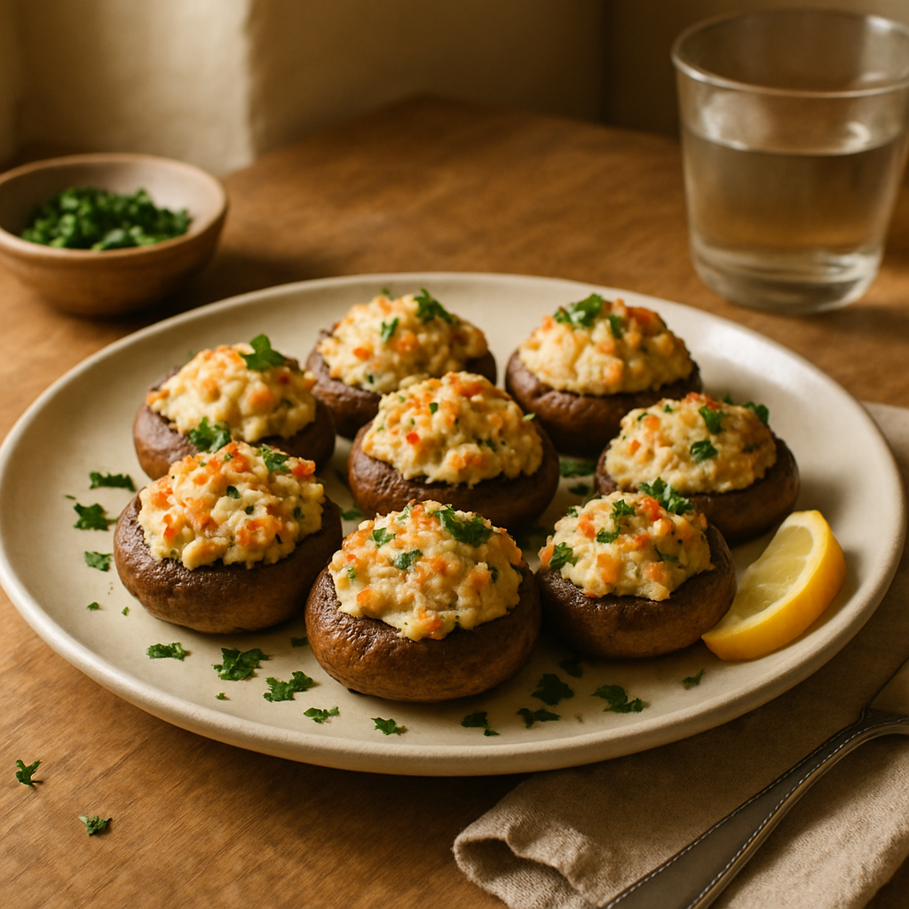 Mit Krabben gefüllte Champignons