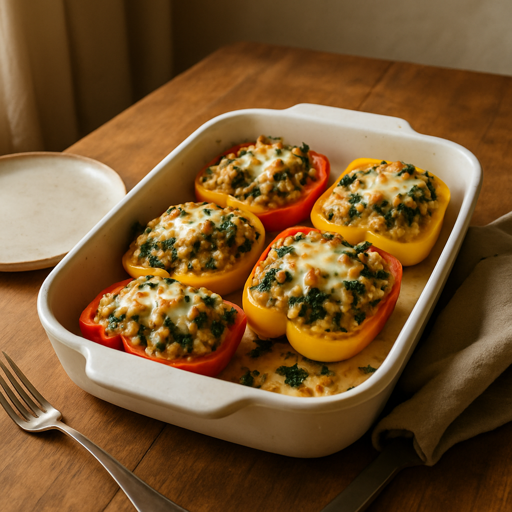 Mit Hähnchen und Spinat gefüllte Paprika