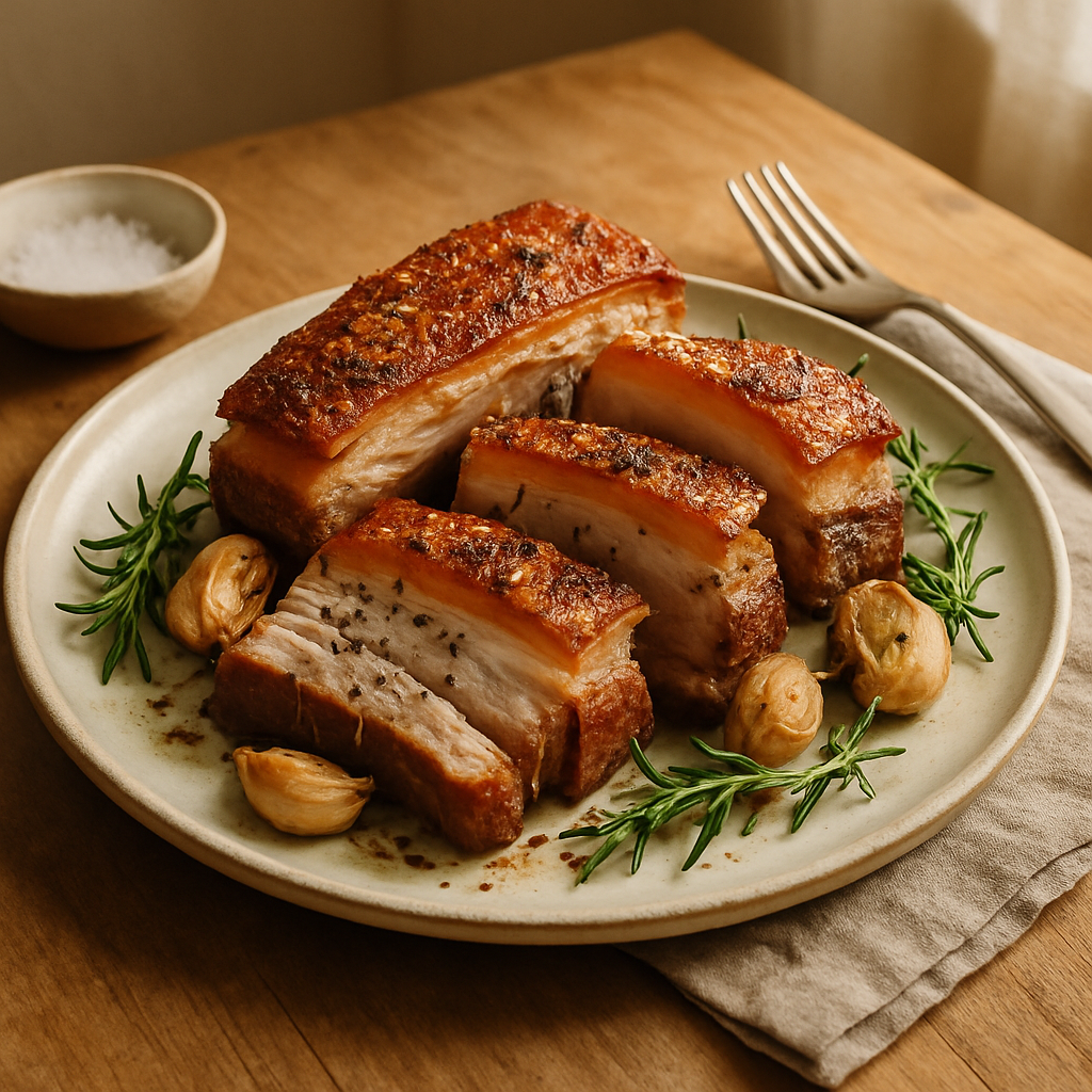 Gerösteter Schweinebauch mit Knoblauch
