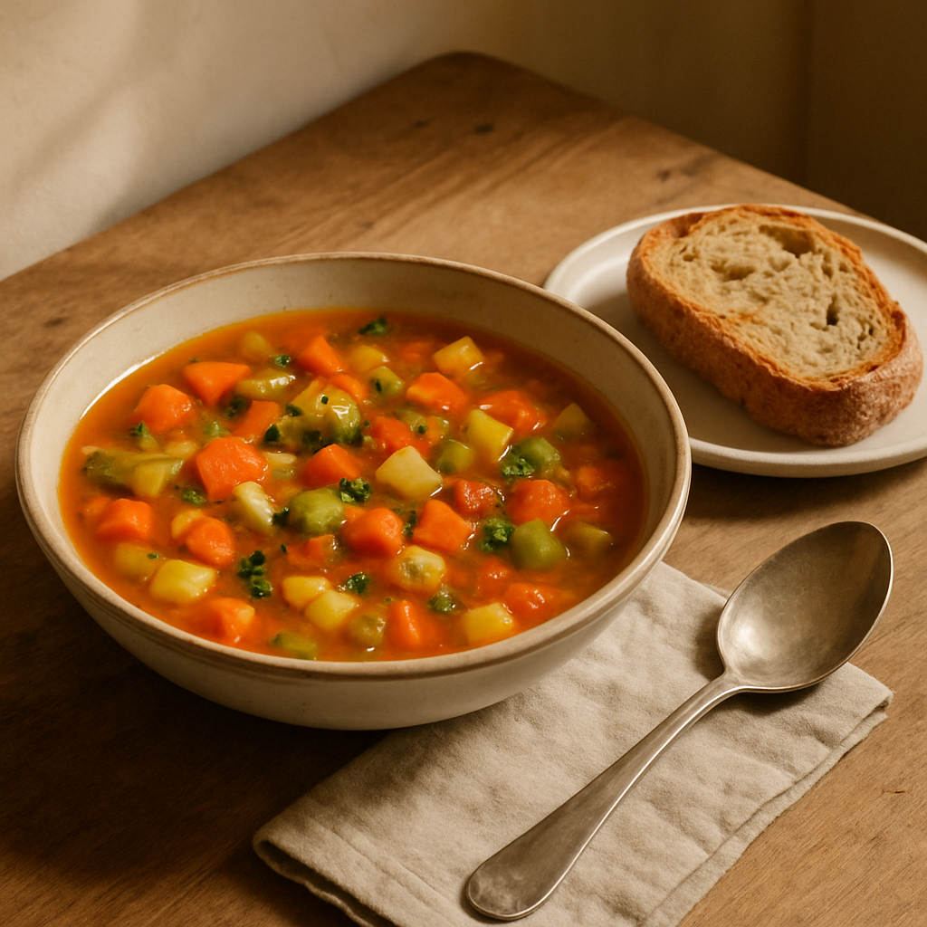 Herzhafte Gemüsesuppe mit knusprigem Brot