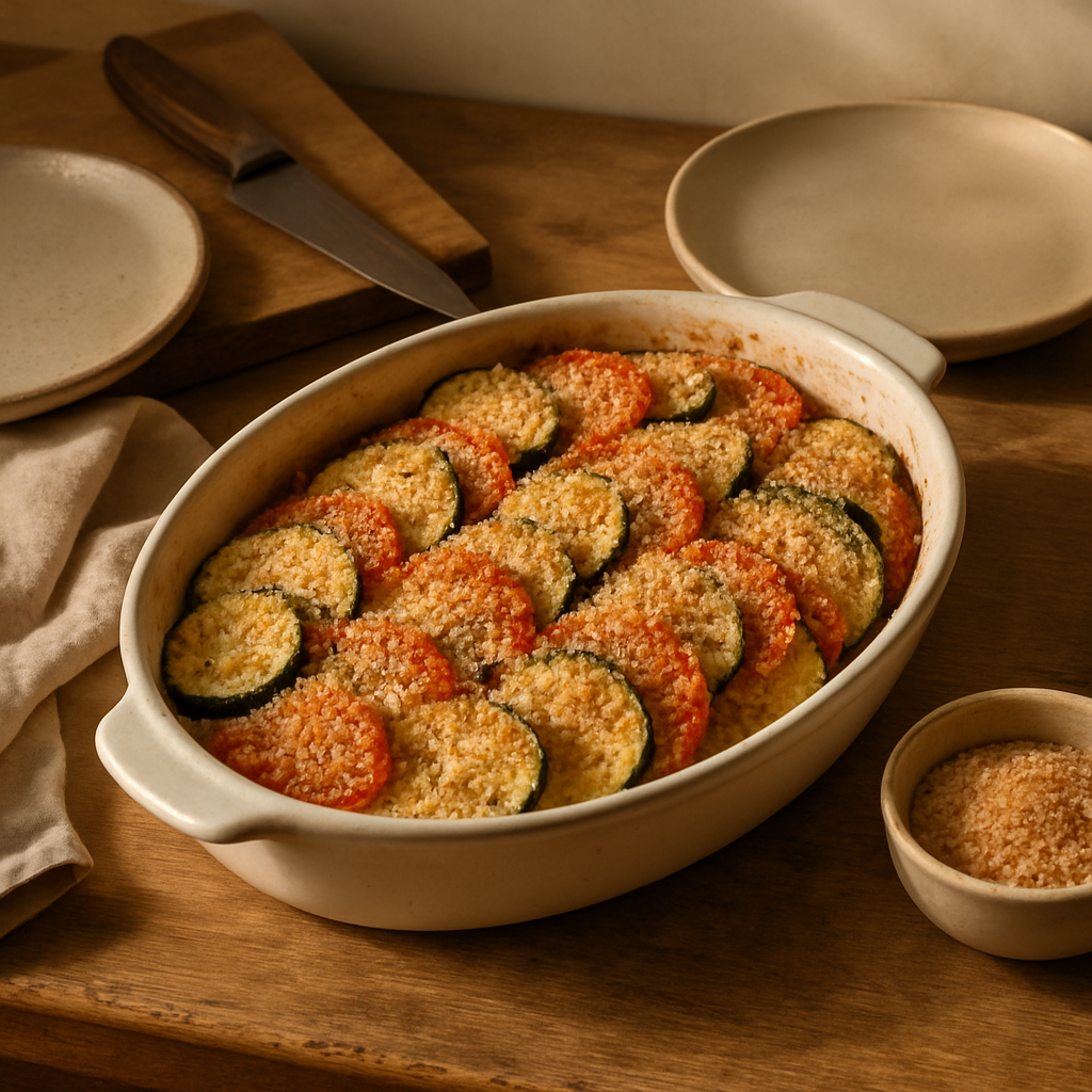 Überbackene Zucchini mit Tomaten und Parmesan