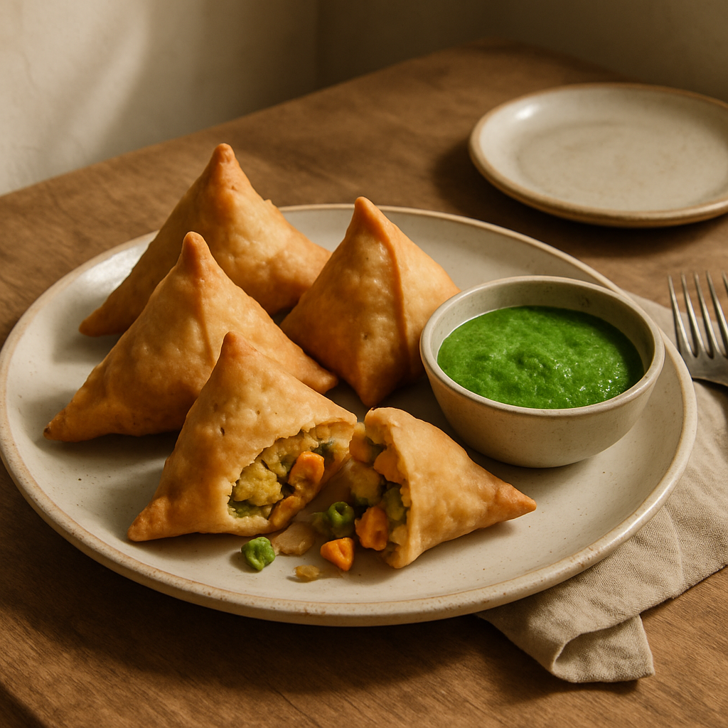 Vegetable Samosas with Mint Chutney