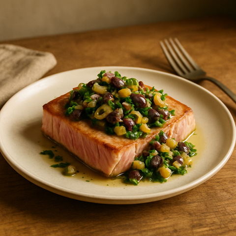 Seared Tuna Steak with Olive Relish