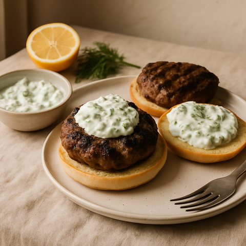 Grilled Lamb Burgers with Tzatziki