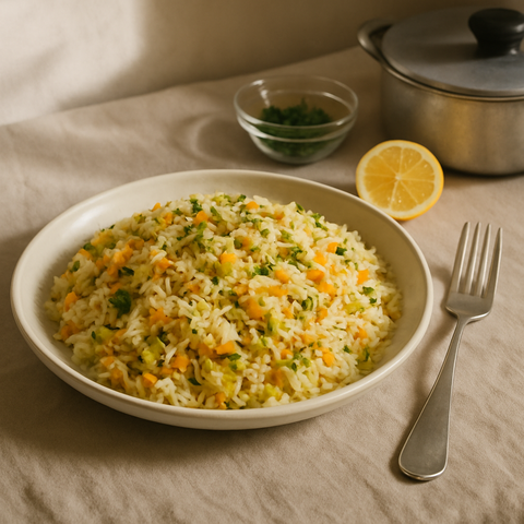 Basmati-Reispilaw mit Lauch und Karotten
