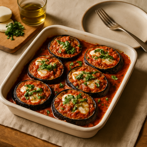 Domatesli ve Mozzarellalı Fırında Patlıcan