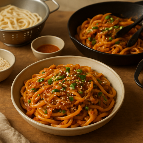 Udon-Nudeln mit Kimchi