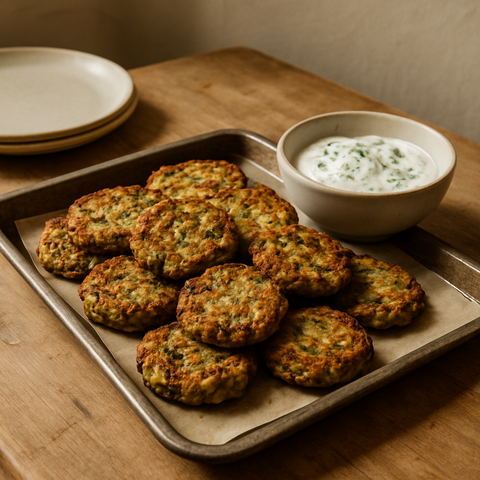 Tortitas de calabacín al horno con salsa de yogur