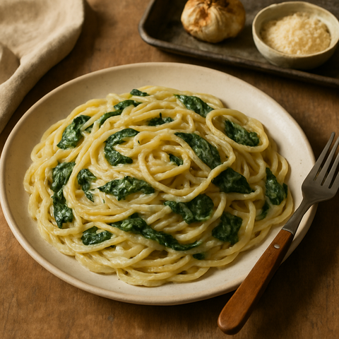 Roasted Garlic and Spinach Pasta