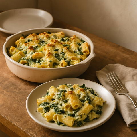 Überbackene Pasta mit Spinat und Artischocken