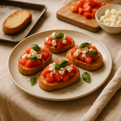 Domatesli ve Feta Peynirli Crostini