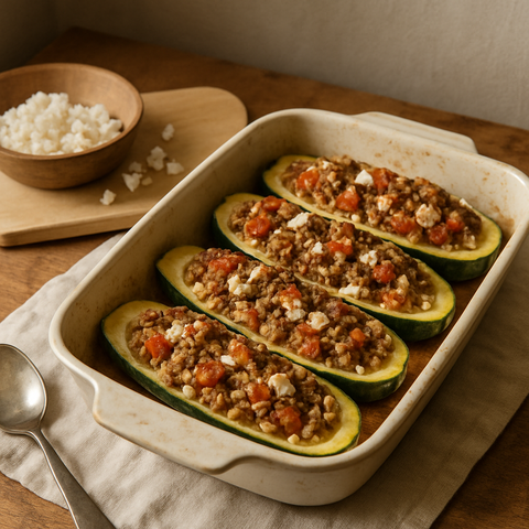 Greek Stuffed Zucchini Boats