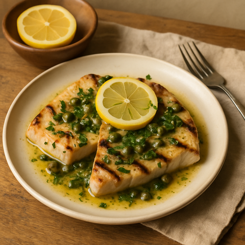 Gegrillter Schwertfisch mit Zitronen-Kapern-Sauce
