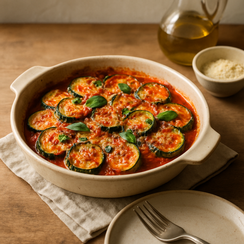 Domatesli ve Parmesanlı Fırında Kabak