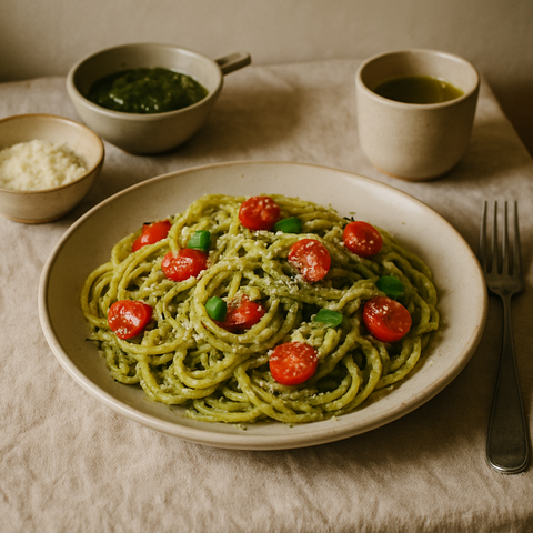 Pesto ve Çeri Domatesli Makarna