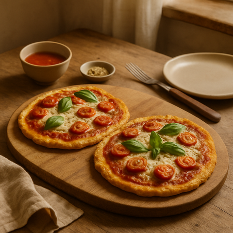 Pizza mit Quark-Öl-Teig, Tomaten und Mozzarella
