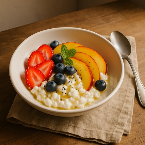 Hüttenkäse mit Obst