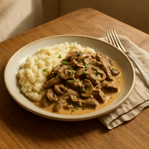 Beef Stroganoff with Cauliflower Mash