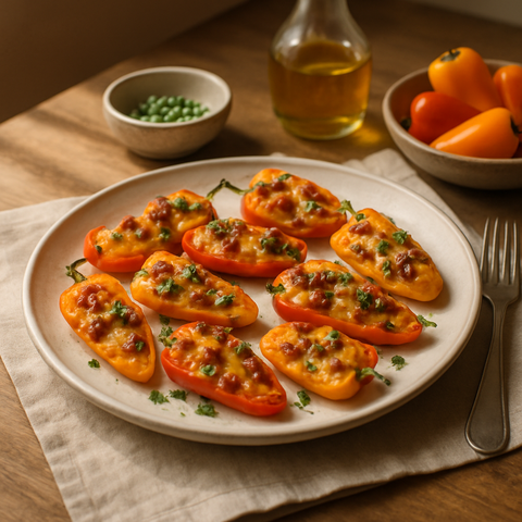 Mit Cheddar und Speck gefüllte Paprika