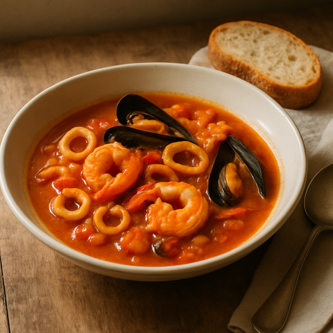 Meeresfrüchteeintopf mit Tomaten und Safran