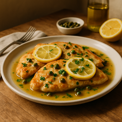 Pollo piccata con alcaparras y limón
