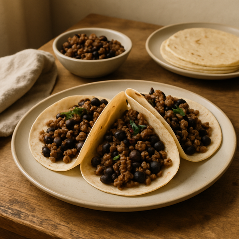 Tacos mit Rinderhackfleisch und schwarzen Bohnen