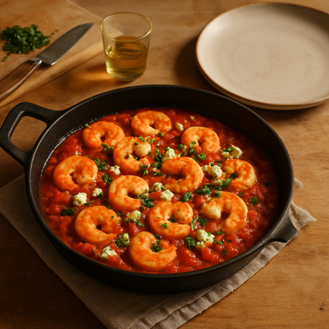 Domates Soslu Saganaki Karides