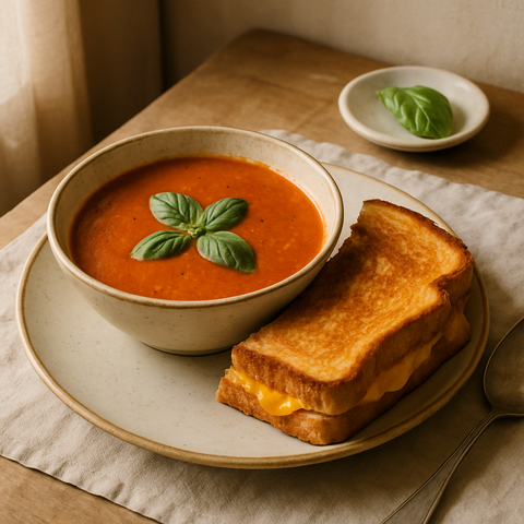 Tomato Basil Soup with Grilled Cheese