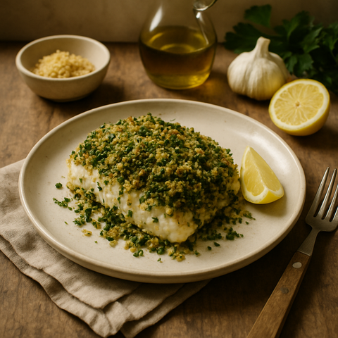 Gebackener Kabeljau mit Kräuterkruste