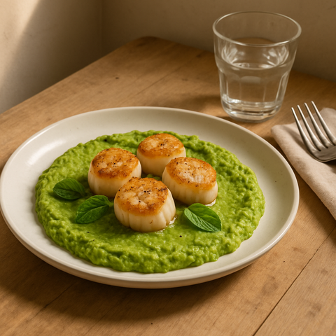 Seared Scallops with Pea and Mint Puree