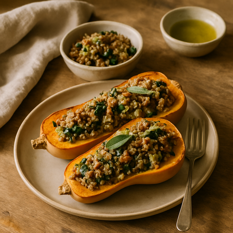 Calabaza bellota rellena al horno